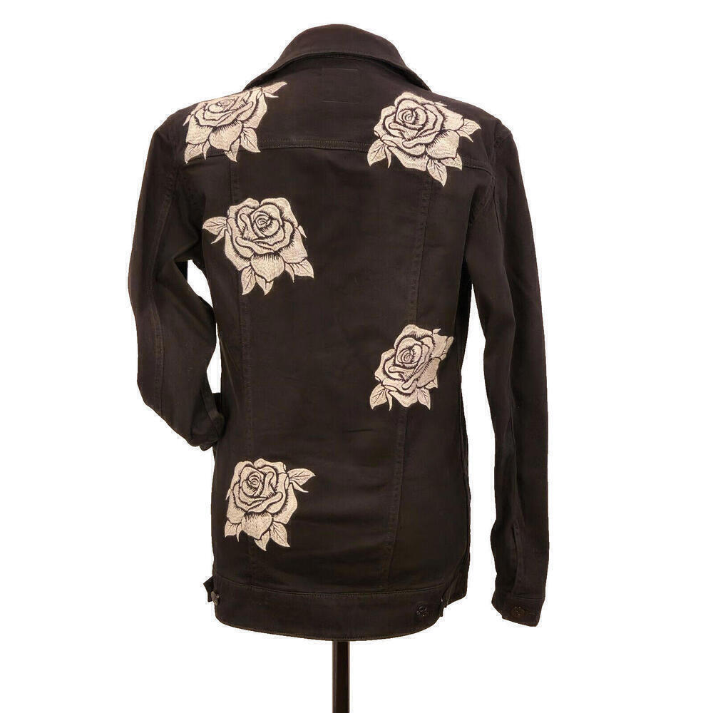 LuLaRoe Size XS Black Jaxon Jacket Embroidered White Roses - Picture 5 of 7